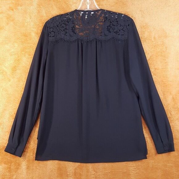 MICHAEL KORS Womens Top Small Black Surplice Wrap Lace Shoulder Hi Lo Blouse - Picture 6 of 8
